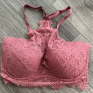 High neck eye lash lace begonia pink Victoria’s Secret pink bralette